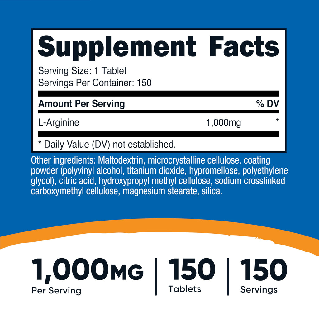 Nutricost L-Arginine 1000mg, Amino Acid Tablets (150 Tablets)