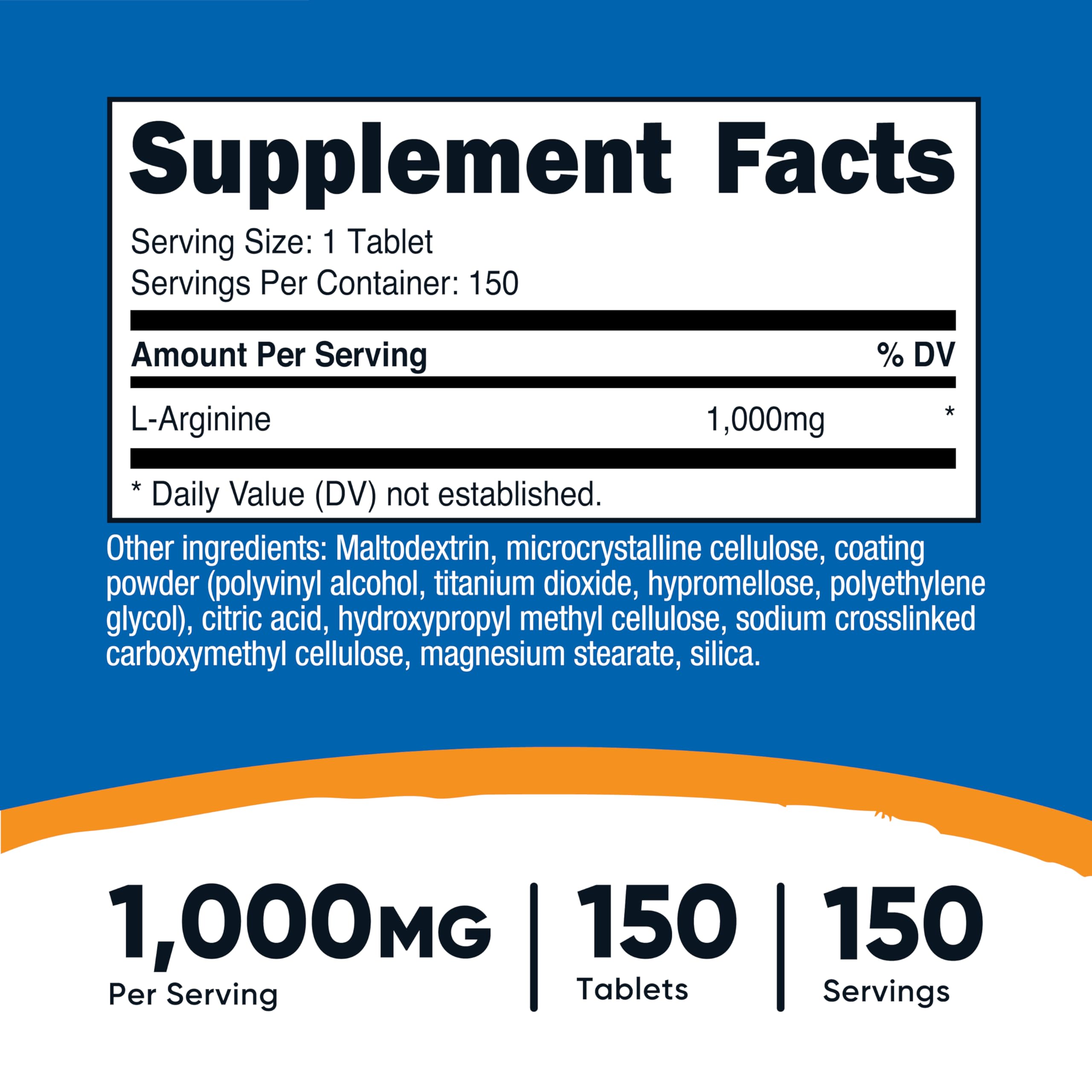 Nutricost L-Arginine 1000mg, Amino Acid Tablets (150 Tablets)