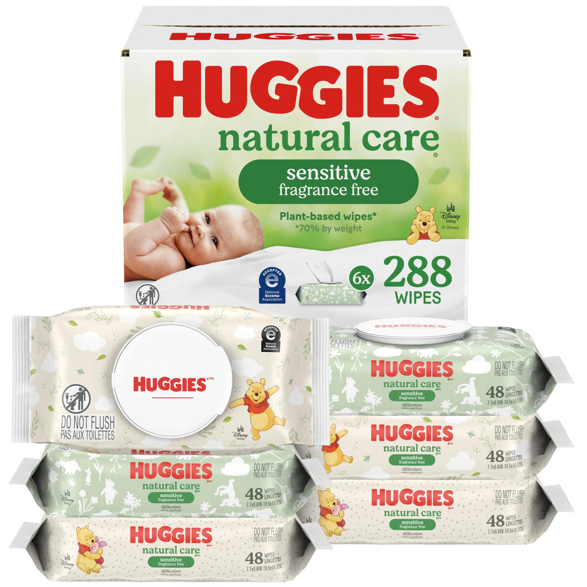 Huggies Natural Care Sensitive Baby Wipes, Unscented, 6 Packs, 288 Wipes