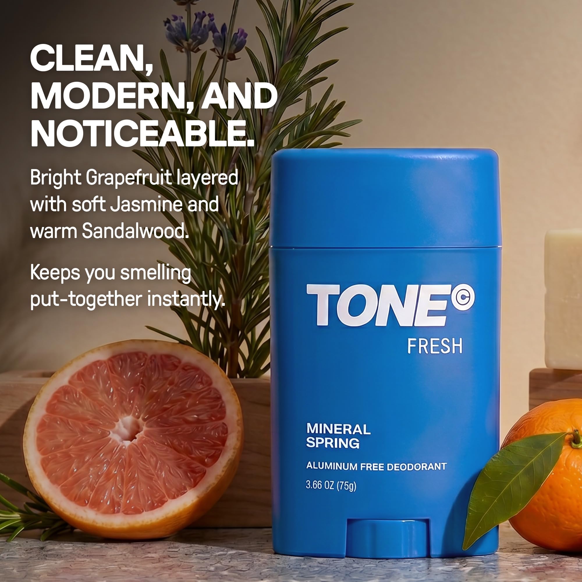 TONE Fresh Aluminum Free Deodorant for Men & Women, 48-Hour Odor Protection, Paraben Free Formula, Dermatologist-Tested, 2.65 oz