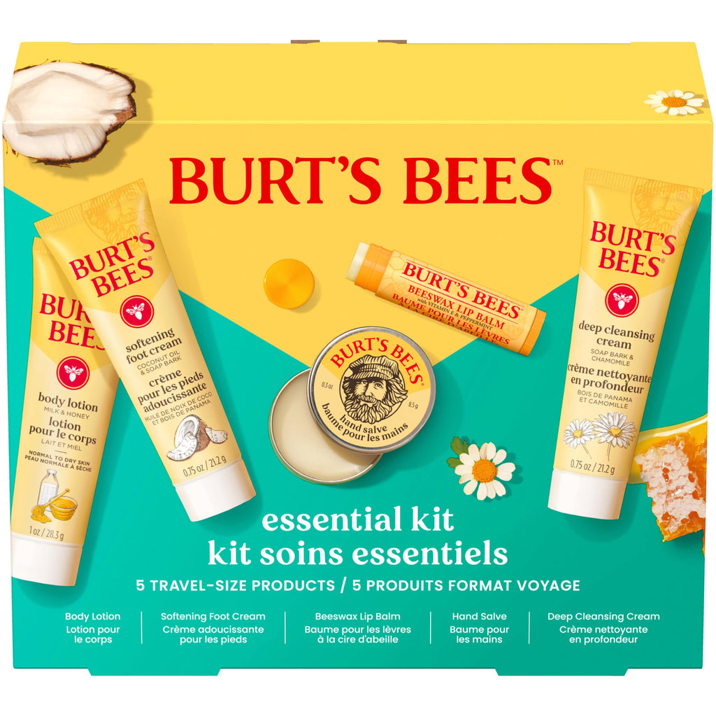 Burt's Bees Gifts Ideas - Essential Everyday Beauty Set, 5 Travel Size Products - Deep Cleansing Cream, Hand Salve, Body Lotion, Foot Cream and Lip Balm