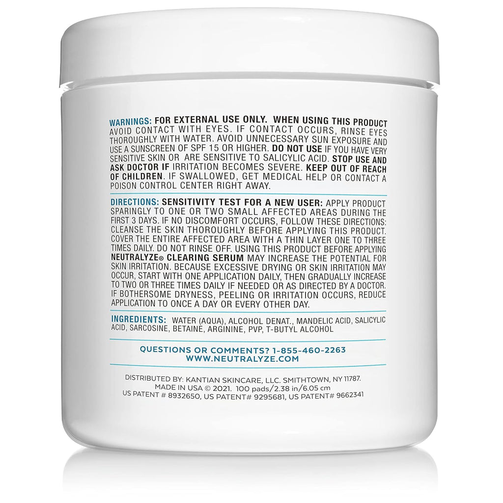 Buy now Neutralyze Exfoliating Acne Treatment Pads (100 Count) - Dual Textured Face Wipes with 2% Salicylic Acid & 2% Mandelic Acid - Toner Pads for Acne Prone Skin, Face & Body Wipes for Teens & Adults at indiglob india