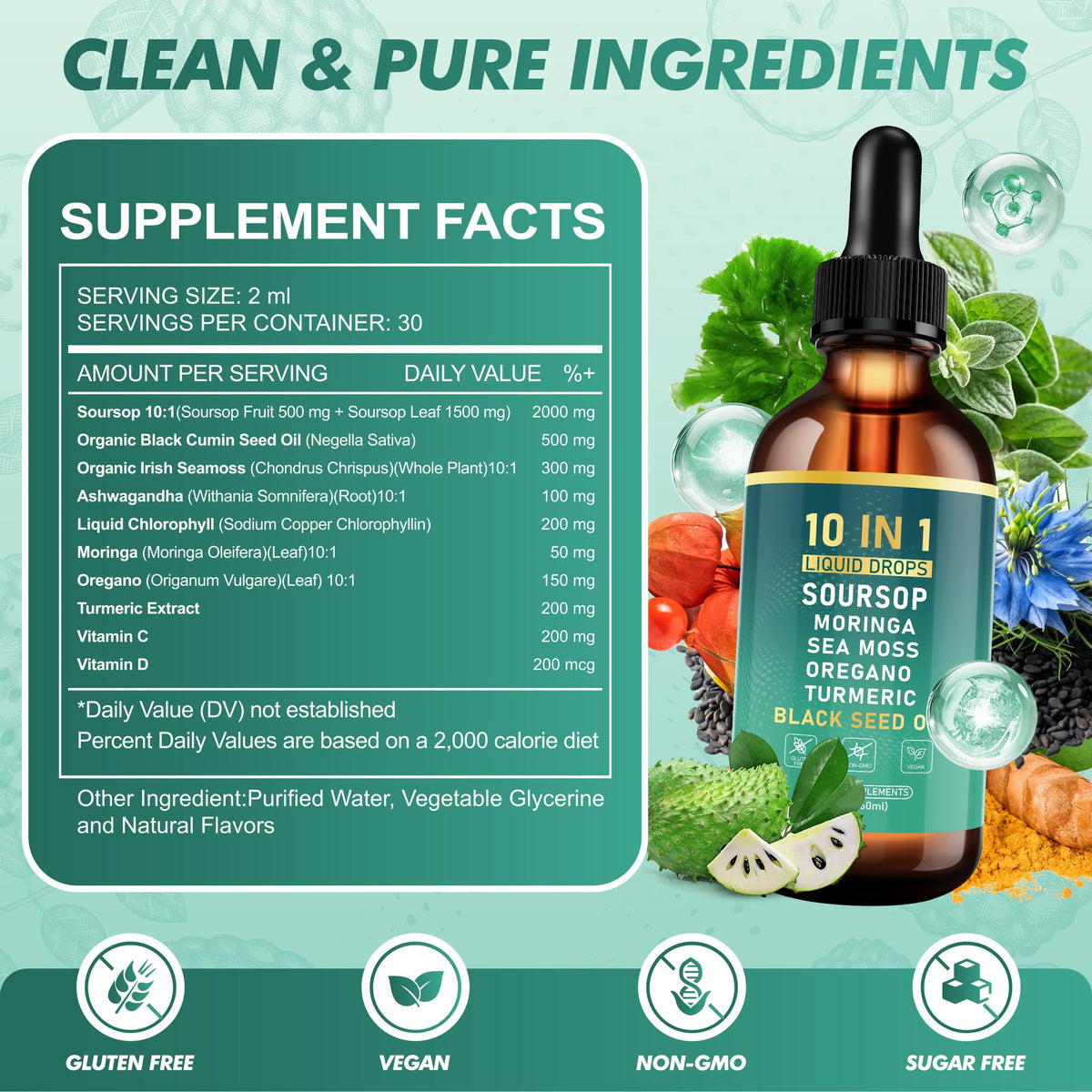 Dobeko Soursop Bitters Liquid Drops, Bitter Herbs with Soursop Extract, Ashwagandha, Sea Moss & Black Seed Oil, Formulated for Immune Wellness, Antioxidant Support & Healthy Digestion, 2 FL Oz