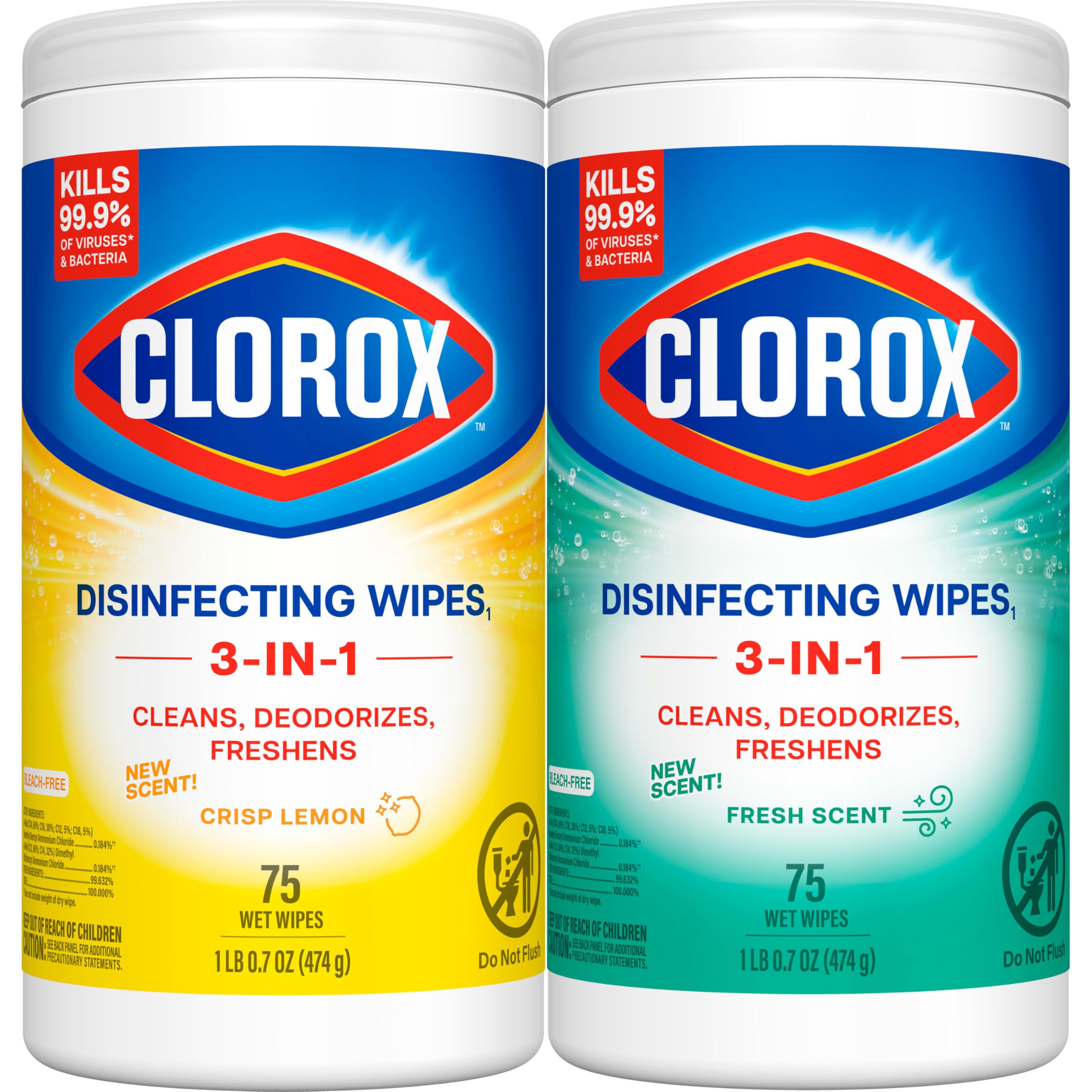 Buy now Clorox Disinfecting Cleaning Wipes Variety Pack, 75 Count Each, Pack of 4 (Package May Vary) at indiglob india