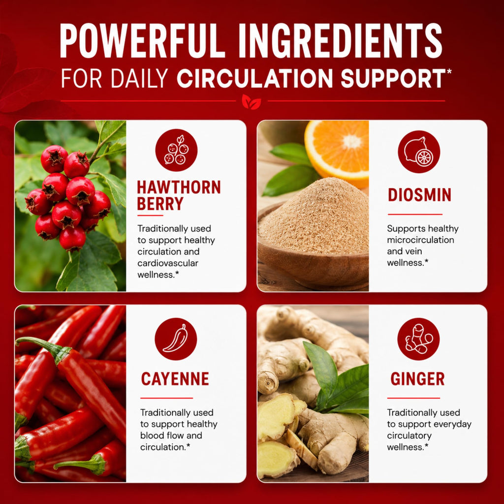 Blood Flow Care Blood Circulation & Leg Vein Support, 120 Capsules | Horse Chestnut, Cayenne Pepper, Diosmin & Butcher's Broom for Healthy Blood Flow, Vascular Function & Leg Comfort