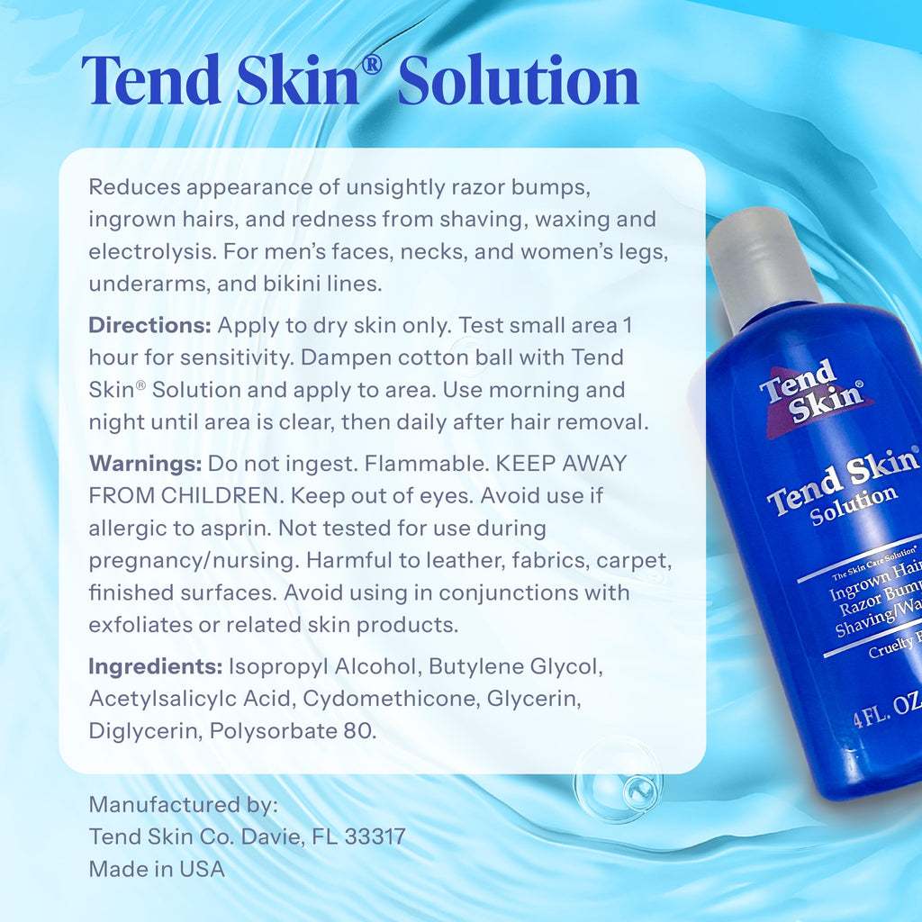 Tend Skin Solution for Razor Bumps and Ingrown Hair, 4 Oz | Solution for Unsightly Razor Burns, Post Shaving and Waxing Toner, Deodorant, Made in USA