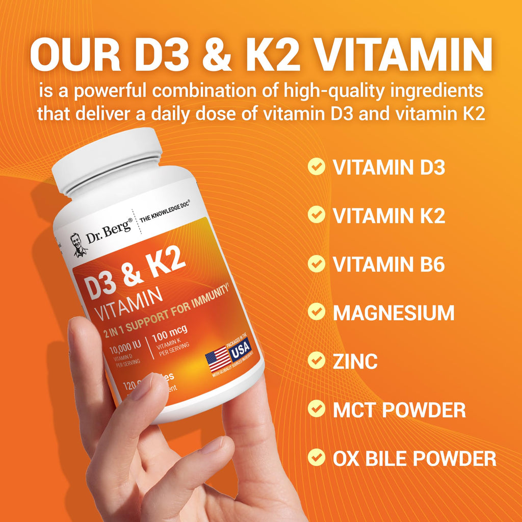 Buy now Dr. Berg Vitamin D3 & K2 10,000 IU + MK-7 â€“ 120 Capsules â€“ Immune, Bone & Heart Support* Supplement w/Magnesium, Zinc, B6 â€“ 4X Lab-Tested â€“ No Fillers â€“ Non-GMO, cGMP, Formulated in USA at indiglob india