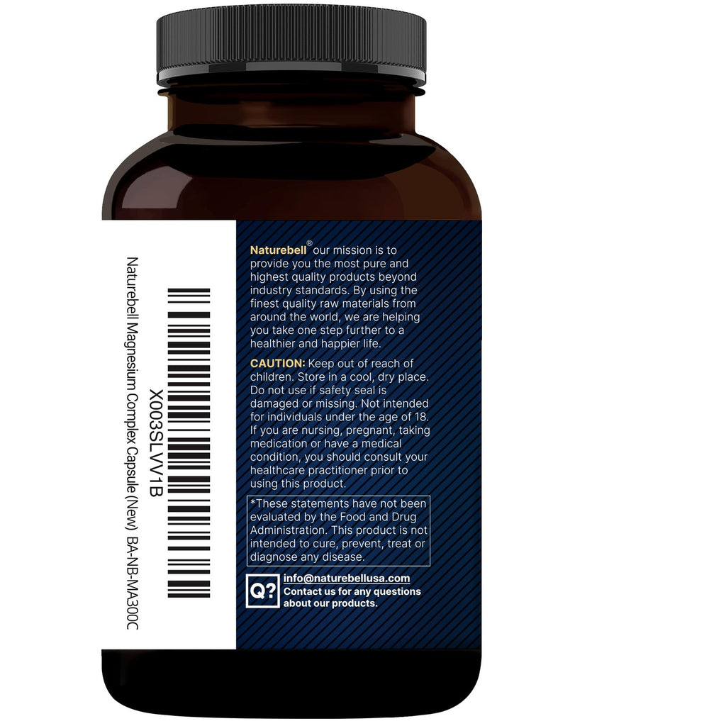 NatureBell Magnesium Complex 10-in-1, 500 mg Per Serving, 300 Capsules | 10 Active Forms: Glycinate, Citrate, Malate, Taurate & More. Chelated Magnesium Supplement for Women & Men. Non-GMO.