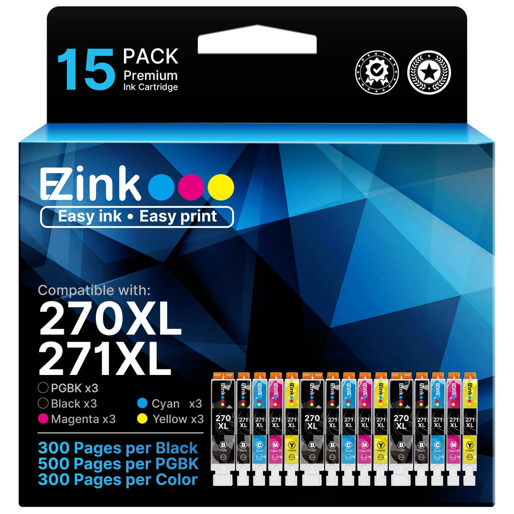 E-Z Ink Compatible for Canon PGI-270XL CLI-271XL 270XL 271XL Ink ,15 Pack