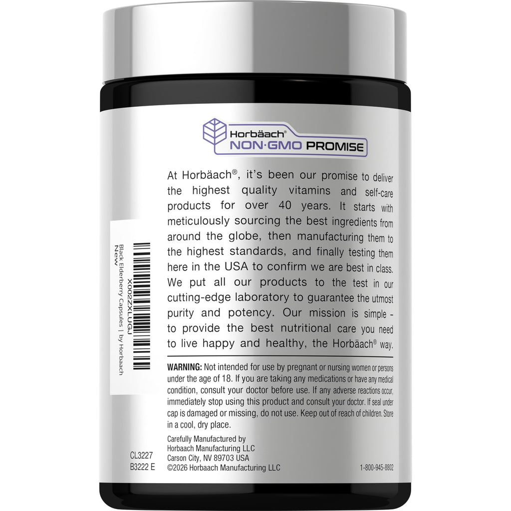 Horbäach Black Elderberry | 300 Capsules | Sambucus Supplement | Non-GMO & Gluten Free