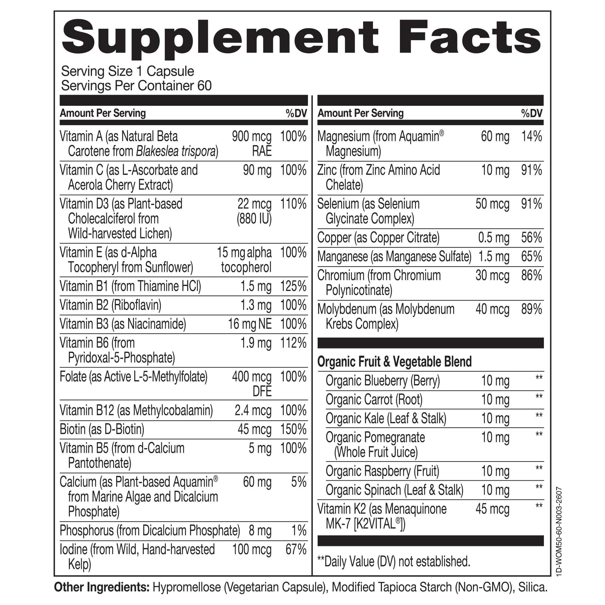 NATURELO One Daily Multivitamin for Women 50+ w/Vitamin B12, 60 Count | Energy Support, Whole Food Daily Women Multivitamin Supplement, Nourish Hair/Skin/Nail, Non-GMO, No Soy, Gluten Free