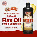 Barlean's Organic Flaxseed Oil, 7640mg ALA Omega-3, Cold-Pressed, 32oz | Fresh cold-pressed flax seeds, ALA omega 3-6-9, Vegan, Non-GMO, Gluten-free, Unrefined, 32 oz value size, Heart & skin