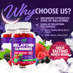 Melatonin 20mg Gummies (120 Count) - Maximum Strength Sleep Support for Adults with 10mg of Melatonin Per Gummy - Gluten-Free, Vegetarian, Great Tasting Mixed Berry Flavor - 60 Servings
