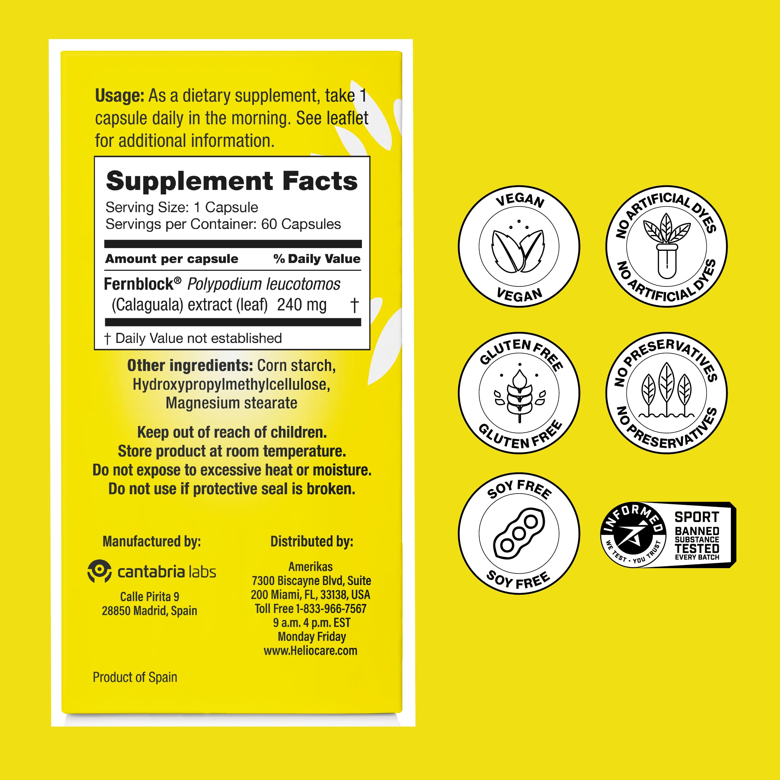 Heliocare Supplement with Polypodium Leucotomos Extract 240mg, 60 Capsules | Patented Skin Health Daily Antioxidant Clinically Proven to Fight Sun Damage & Reduce Photoaging, Dermatologist Formulated