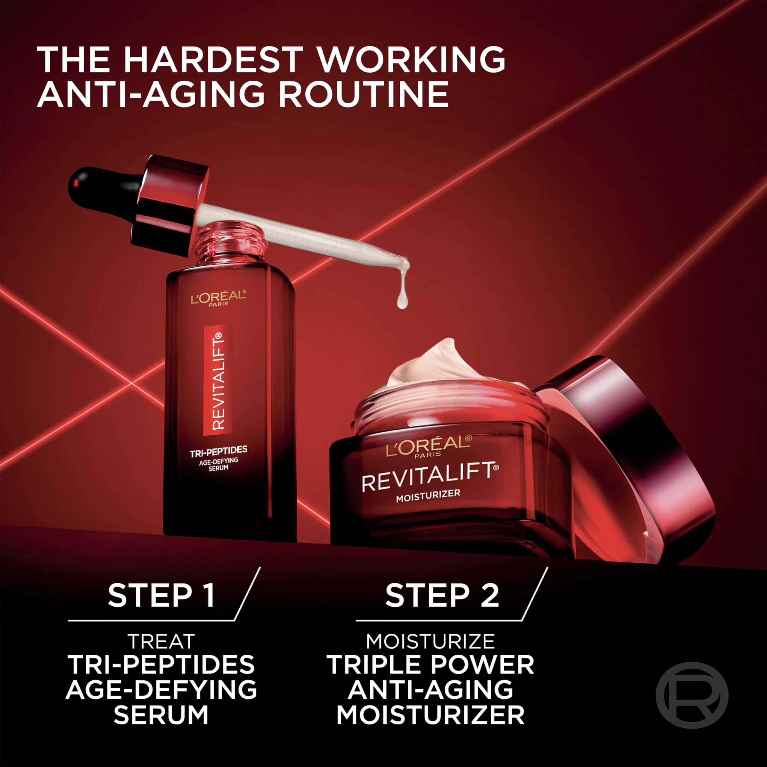 L'Oreal Paris Revitalift Triple Power Face Serum with Tri-Peptides, Hyaluronic Acid and Vitamin C, Anti Aging, Anti Wrinkle Serum to Firm and Brighten, 1 FL oz, + Sample