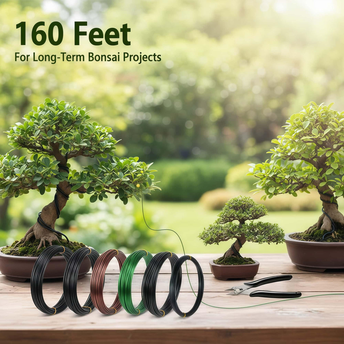 6 Roll Bonsai Training Wire Kit with Cutter, 160ft Anodized Aluminum 4Sizes