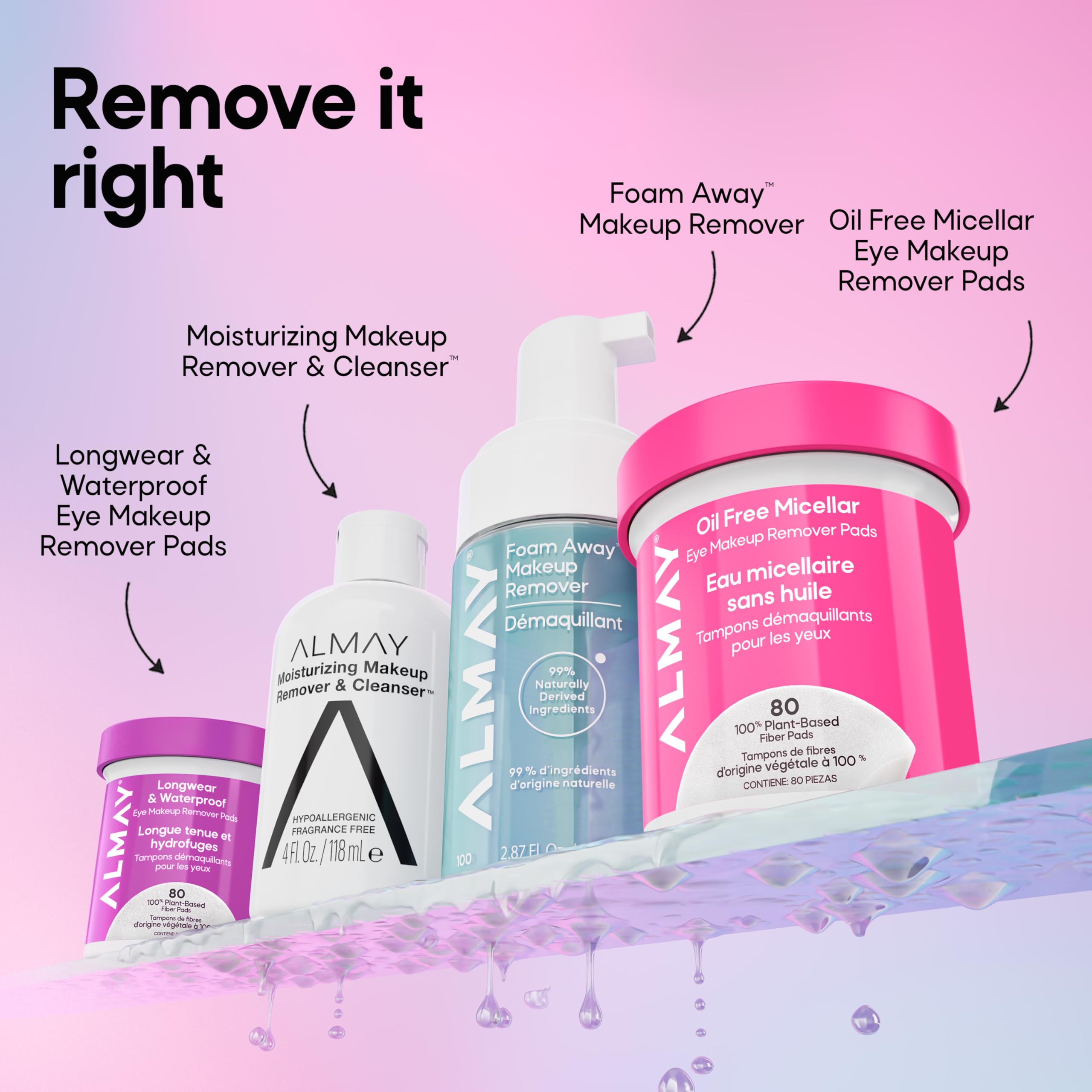 Almay Oil-Free Micellar Eye Makeup Remover Pads, 120 Count | Micellar eye makeup remover pads gently wipe away all traces of eye makeup without leaving behind any greasy residue.
