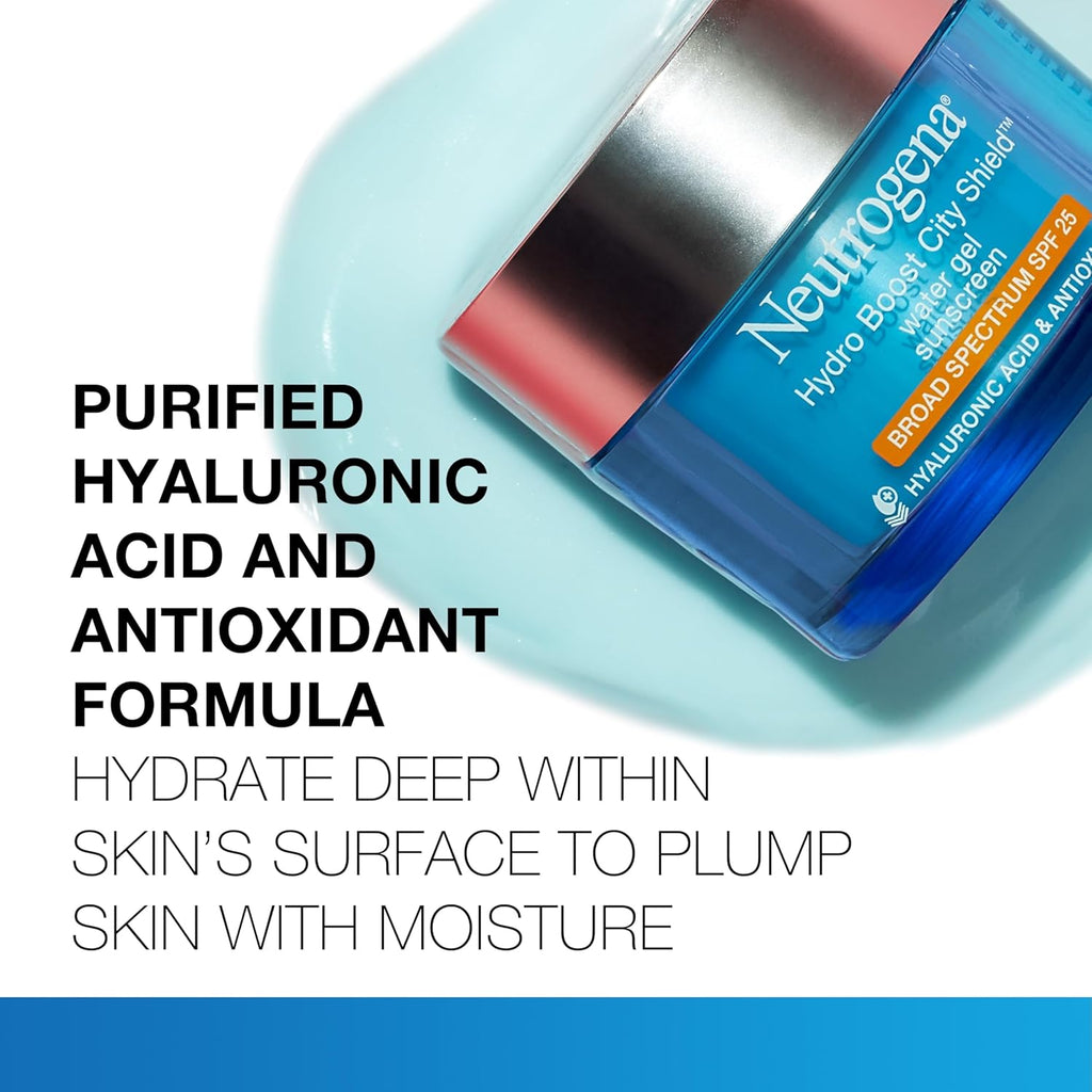 Buy now Neutrogena Hydro Boost City Shield Water Gel Face Moisturizer with Broad Spectrum SPF 25, Hydrating Facial Sunscreen with Hyaluronic Acid, Oil-Free and Non-Comedogenic Face Lotion, 1.7 oz at indiglob india
