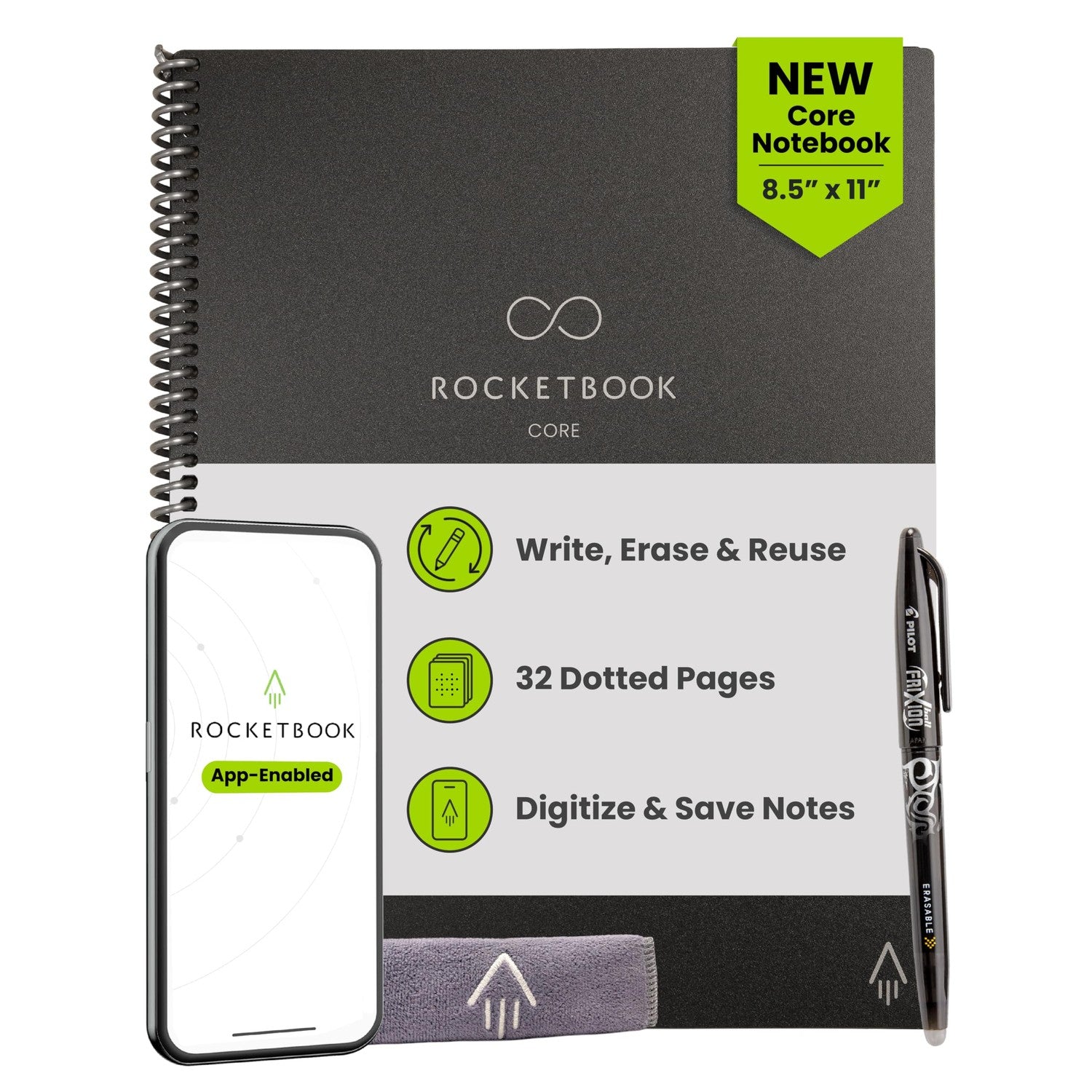 Buy now Rocketbook Core Reusable Spiral Notebook, Letter Size 8.5x11, Black - Dotted Pages, App-Connected, Erasable, Durable Cover, Ideal for School, Work, and Creative Projects Premium Letter Black at indiglob india