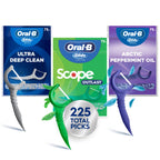 Oral-B Glide Dental Floss Picks Variety Pack with Scope Outlast, Arctic Peppermint Oil, & Ultra Deep Clean, Value Pack 225ct (75 Count per Pack, Pack of 3)
