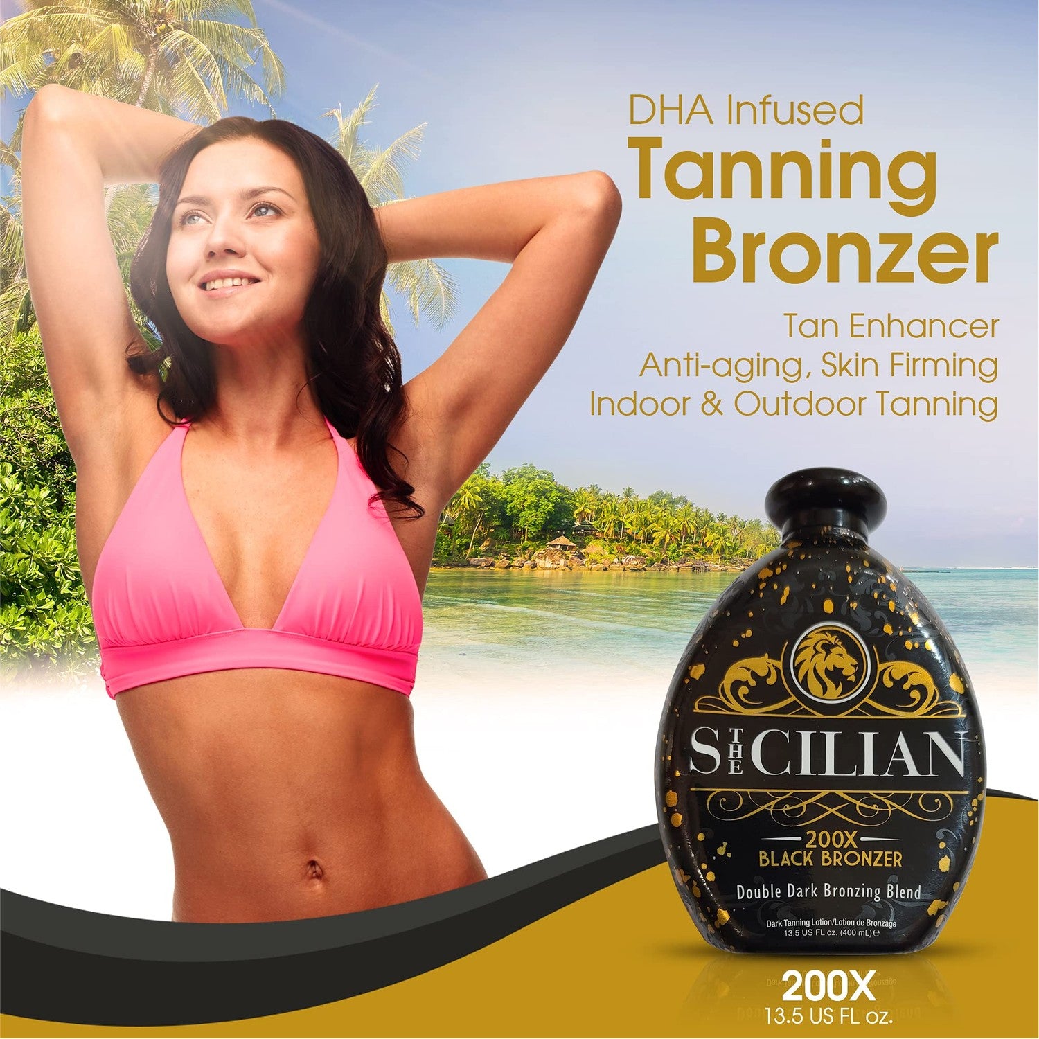 Buy now The Sicilian 200X Dark Black Bronzer Tanning Lotion - BEST for Glowing Skin - Gradual Bronzing & Sunless Self Tanner Lotion - Luxurious Sunless Body Tanning Lotion Nourishes Skin at indiglob india