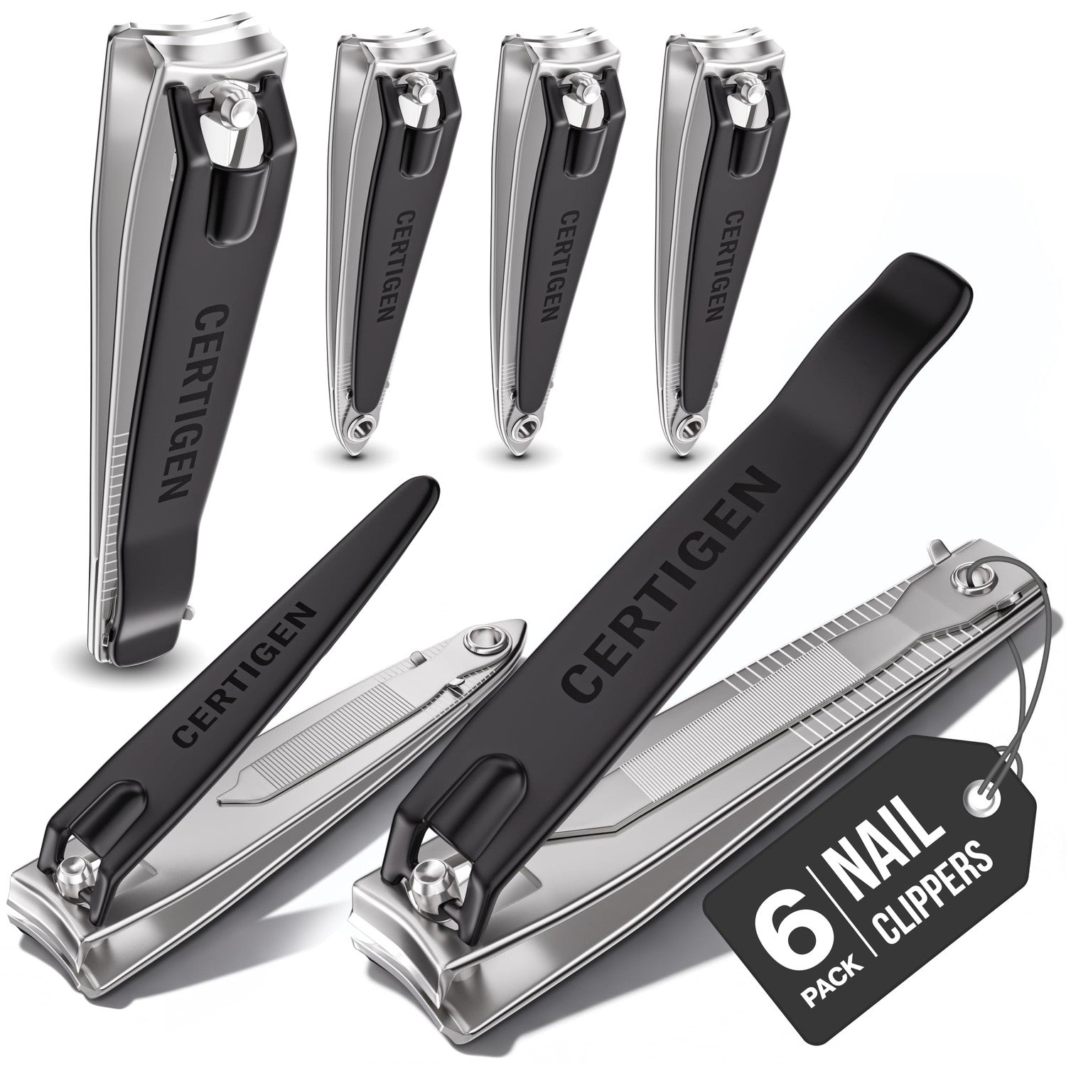 Nail Clippers Set 6 -Pack - Includes Toenail Clippers, Fingernail Clipper, and Finger Nail Clippers for Men and Women Adult, Toe Nail and Fingernail Clipper Kit