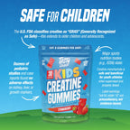 TASTY GAINS Kids & Teen Creatine Gummies with Vitamin B12 for Advanced Growth Support, Youth Sports Performance & Cellular Muscle Hydration Chewables, Ages 5+ (Strawberry, 60 Count)