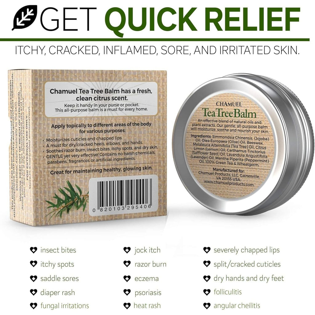 Buy now Chamuel Tea Tree Oil Balm - All Natural | Great Cream for Soothing Eczema, Psoriasis, Rashes, Jock Itch, Insect Bites, Folliculitis, Acne, Itches, Cracked Heels, Cuticles, Saddle Sores & more! at indiglob india