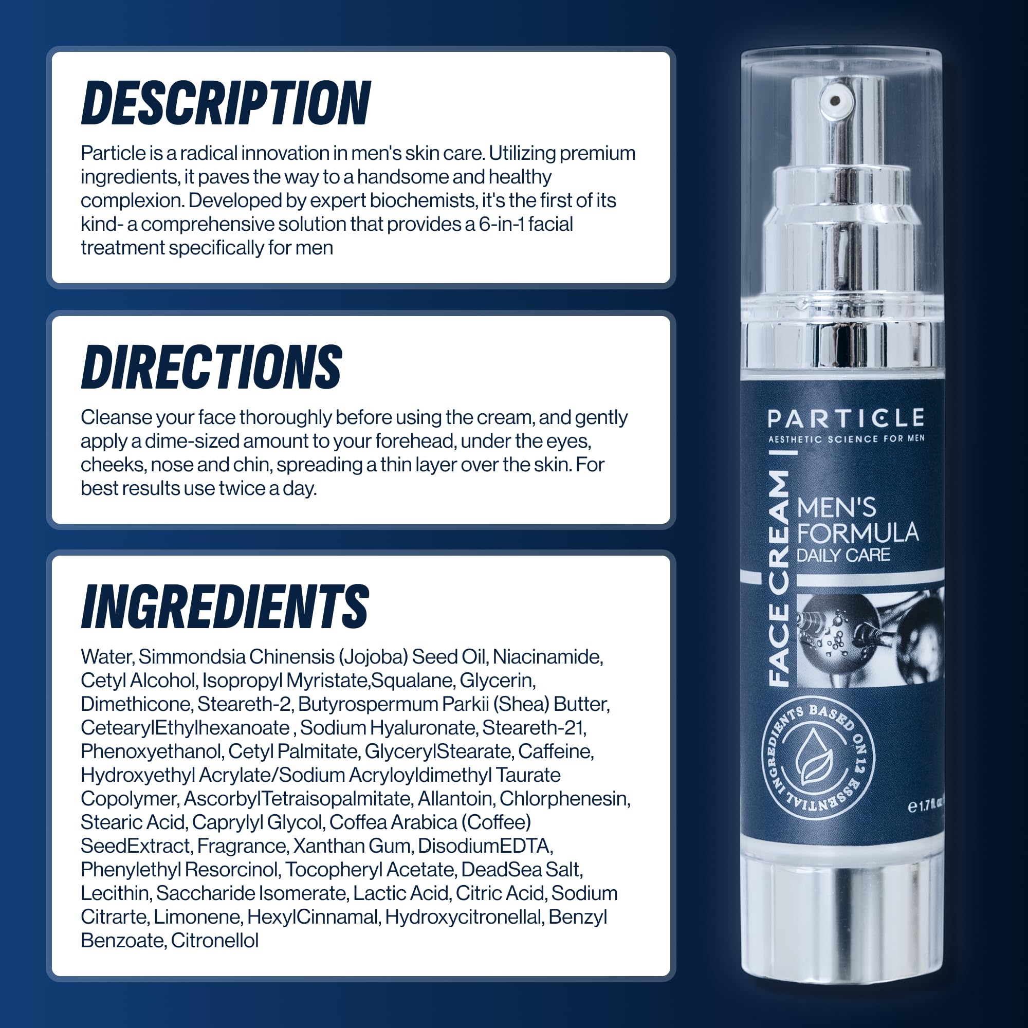 Particle 6-in-1 Face Cream for Men, Men’s Daily Hydrating Moisturizer with Vitamin C, Jojoba Oil, Vitamin E & Hyaluronic Acid, Skin Care Routine, Healthy Skin Support, Pack of 1, 1.7 FL OZ