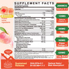 Super Vitamin B Complex Filled Gummies for Women Men, Methylated w/Omega 3 | Magnesium, CoQ10, Ashwagandha, Vitamin C, TMG -All B - B1, B2, B3, B5, B6,B7,B9,Methyl B12, Inositol, PABA, Sugar Free, 2Pack