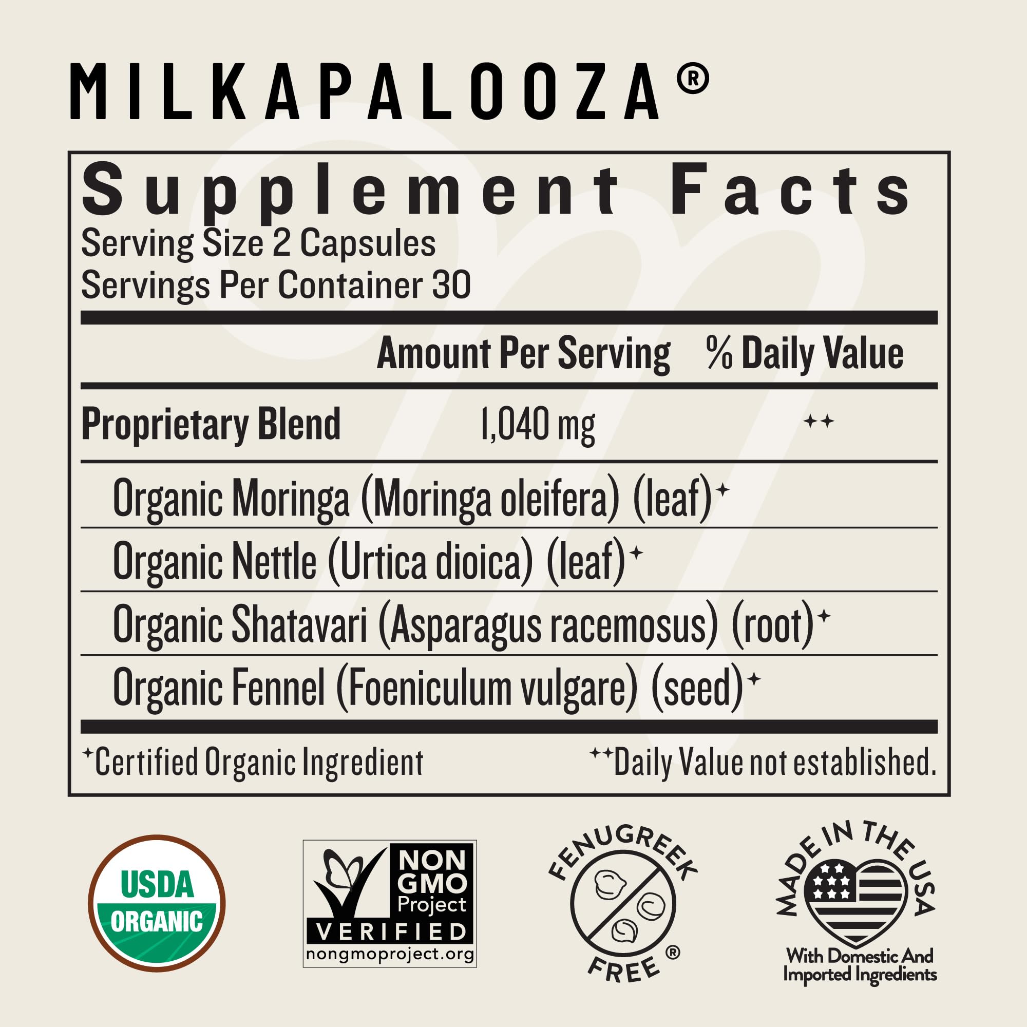 Legendairy Milk Milkapalooza Lactation Supplement, Fenugreek-Free, 60ct | Organic Moringa, Fennel, Nettle, & Shatavari herbal blend naturally boosts breast milk supply & prolactin for nursing moms.