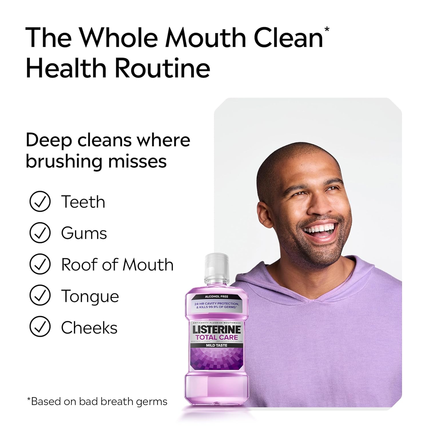 Buy now Listerine Total Care Alcohol-Free Anticavity Mouthwash, 6 Benefit Fluoride Mouthwash for Bad Breath and Enamel Strength, Fresh Mint Flavor, Twin Convenience Pack, 2 x 1 L at indiglob india