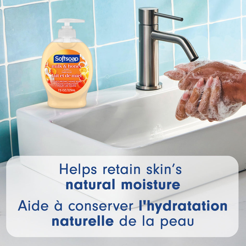 Softsoap Moisturizing Liquid Hand Soap, Milk and Honey, 7.5 Fluid Ounce, Pack of 6 (Package may vary) | Paraben-Free, Phthalate-Free, Washes Away Germs, Bathroom Hand Soap, Kitchen Hand Soap, Daily Handwashing, Gentle on Hands