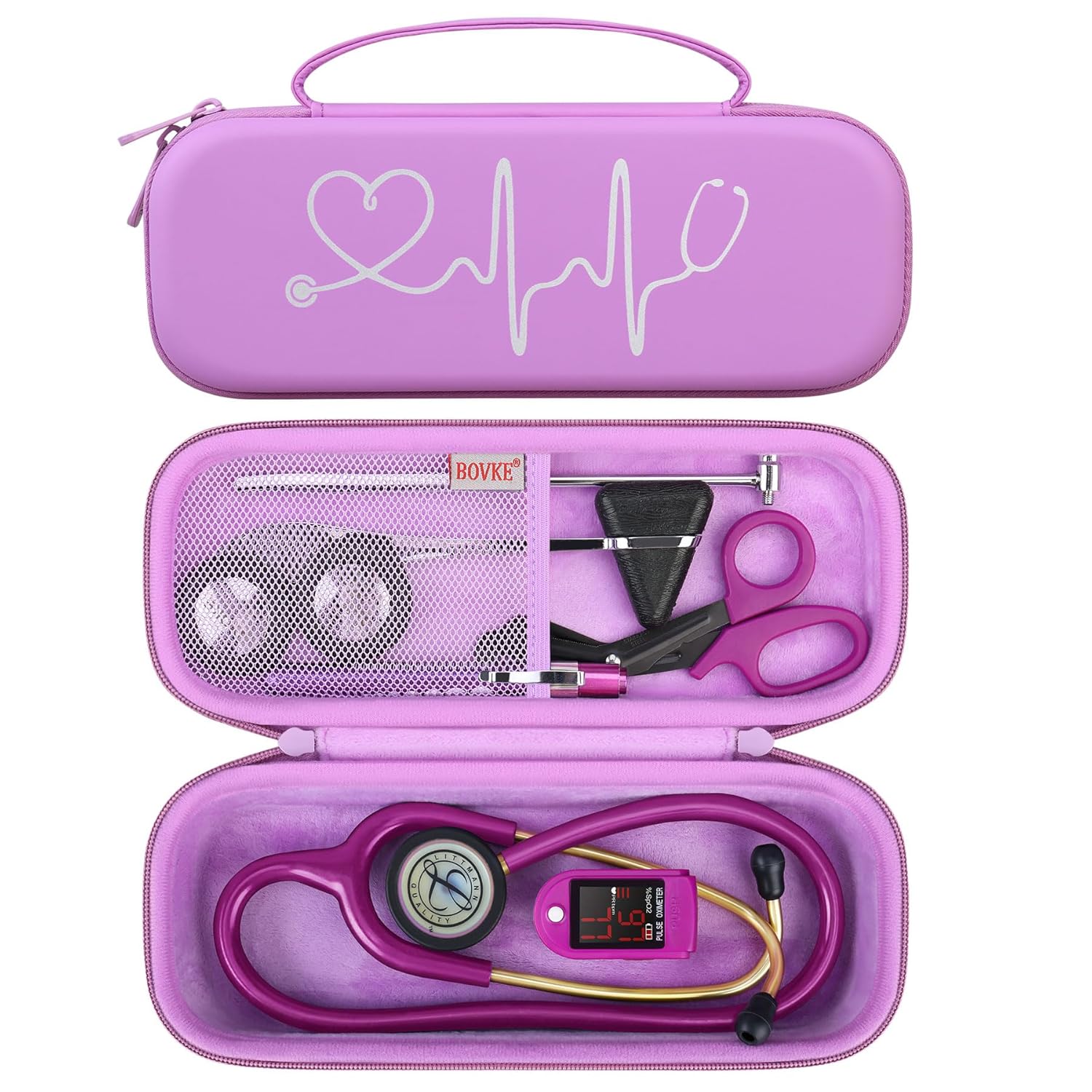 Buy now BOVKE Stethoscope Case for 3M Littmann Classic III, Lightweight II S.E, MDF Acoustica Deluxe Stethoscopes - Extra Room for Medical Bandage Scissors EMT Trauma Shear and LED Penlights, Black Light Purple at indiglob india
