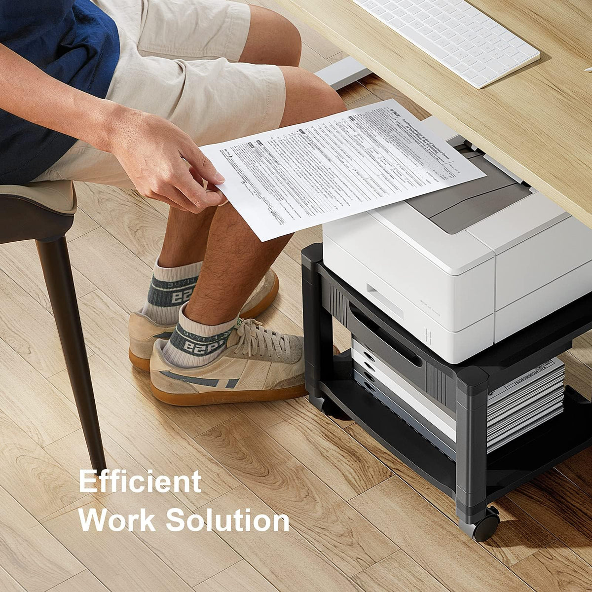 HUANUO Printer Stand with Cable Management and Storage Drawer, Printer Table with Locking Wheels, 14.1-inch Maximum Height Printer Cart for Under Desk, Home, Office, HNDPS