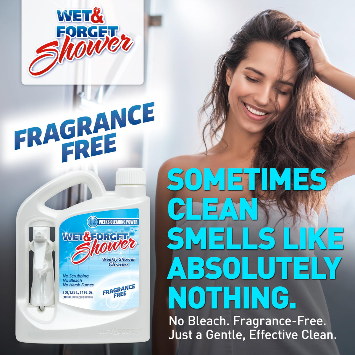 Wet & Forget Shower Cleaner Spray, No Scrub, Fragrance Free, 64 Fl Oz