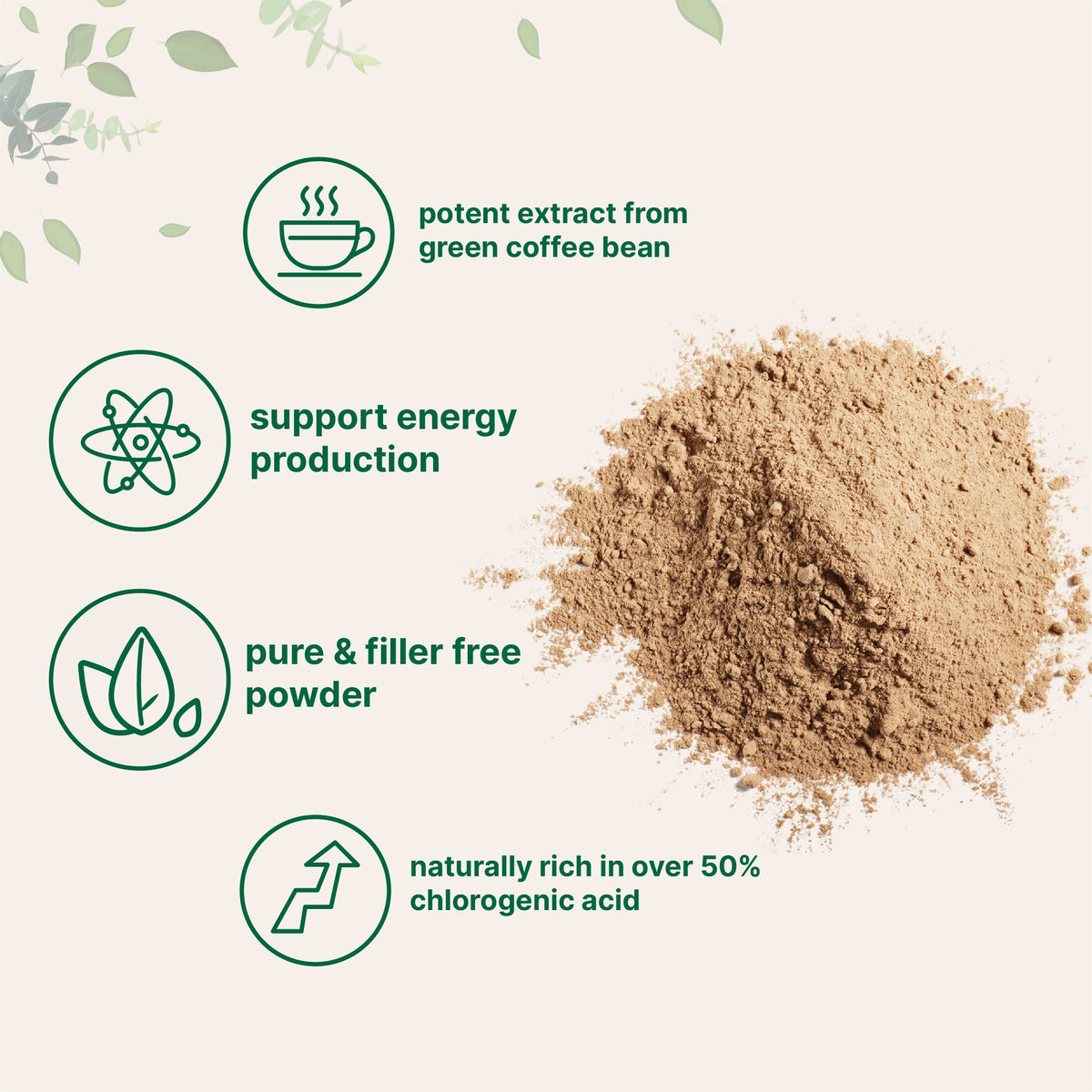 Pure Green Coffee Bean Extract, 4 Ounce | Natural Caffeine, Green Coffee Bean with 50% Chlorogenic Acid | Vegan Friendly, Filler Free