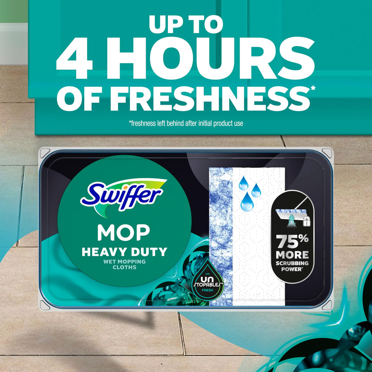 Swiffer Heavy Duty Mop Wet Multi-Surface Cloth Refills for Floor Mopping and Cleaning, Gain and Unstopables Scents, 30 count