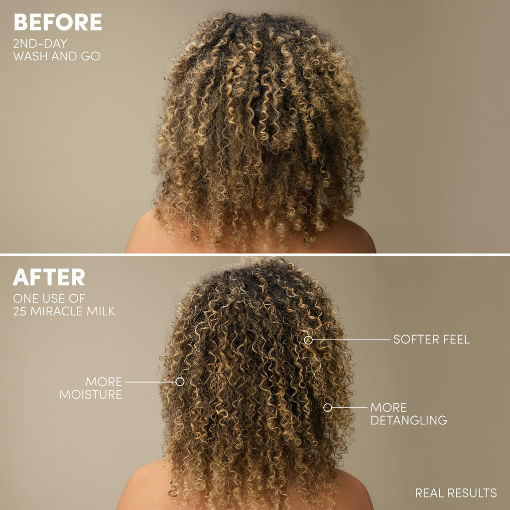 Mizani 25 Benefit Miracle Milk - Leave in Conditioner for Curly Hair, With Coconut Oil, Curl Detangler Spray, Anti Frizz Heat Protectant, No Drying Alcohols, Paraben-Free