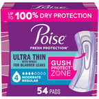 Poise Ultra Thin Incontinence Pads for Women, 4 Drop, Wings, 54 ct