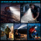 Sinvimes 99000 High Lux LED Rechargeable Headlamp, 95H Long Battery Life Head Lamp with 5 Modes & IPX7 Waterproof & Zoomable, 125° Adjustable Head Light for Adults, Outdoor, Camping, Hardhat