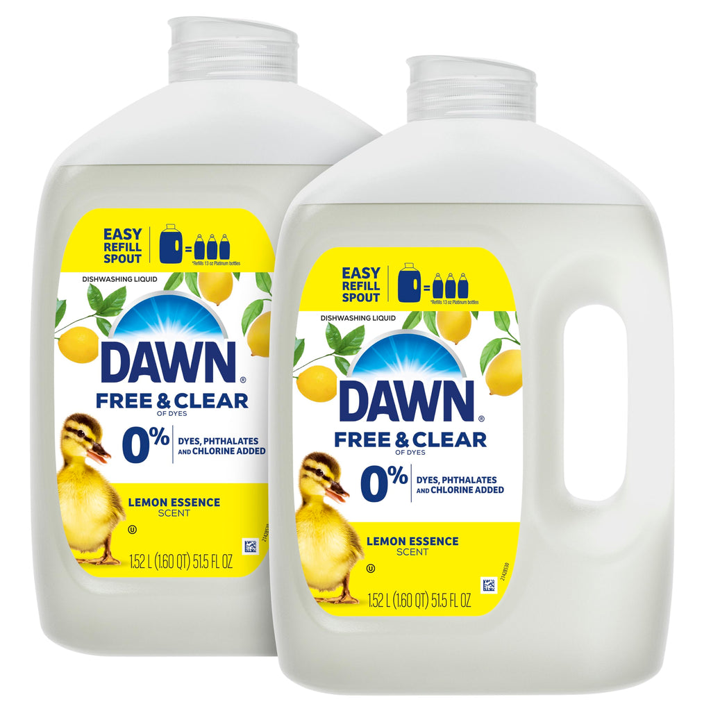 Dawn Free & Clear Refill Jug Dish Soap, Dishwashing Liquid, Tough Grease Removal, Lemon, 51.5oz (Pack of 2)