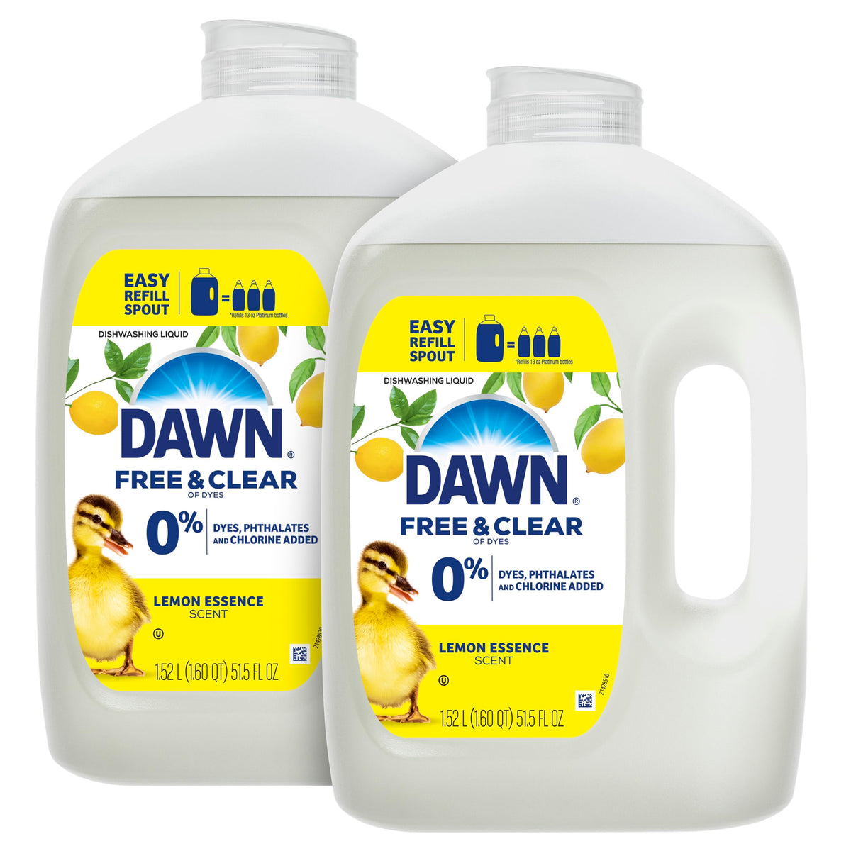 Dawn Free & Clear Refill Jug Dish Soap, Dishwashing Liquid, Tough Grease Removal, Lemon, 51.5oz (Pack of 2)