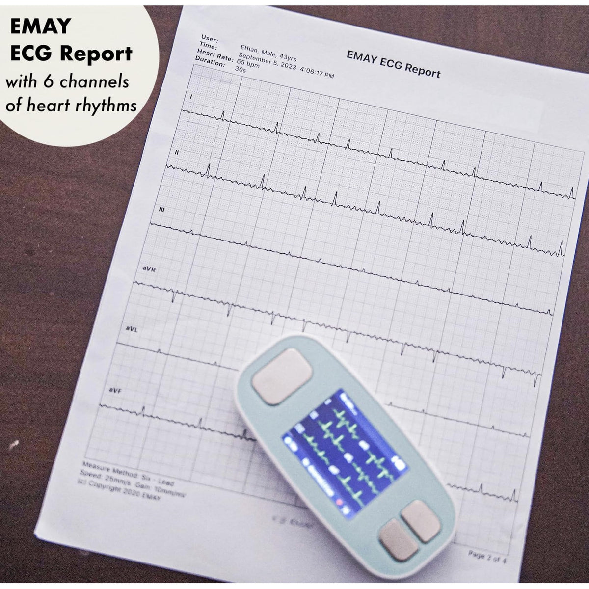 EMAY 6L Portable ECG Monitor | Record ECG and Heart Rate in 6 Channels | Compatible with Smartphone and PC | No Subscription Required