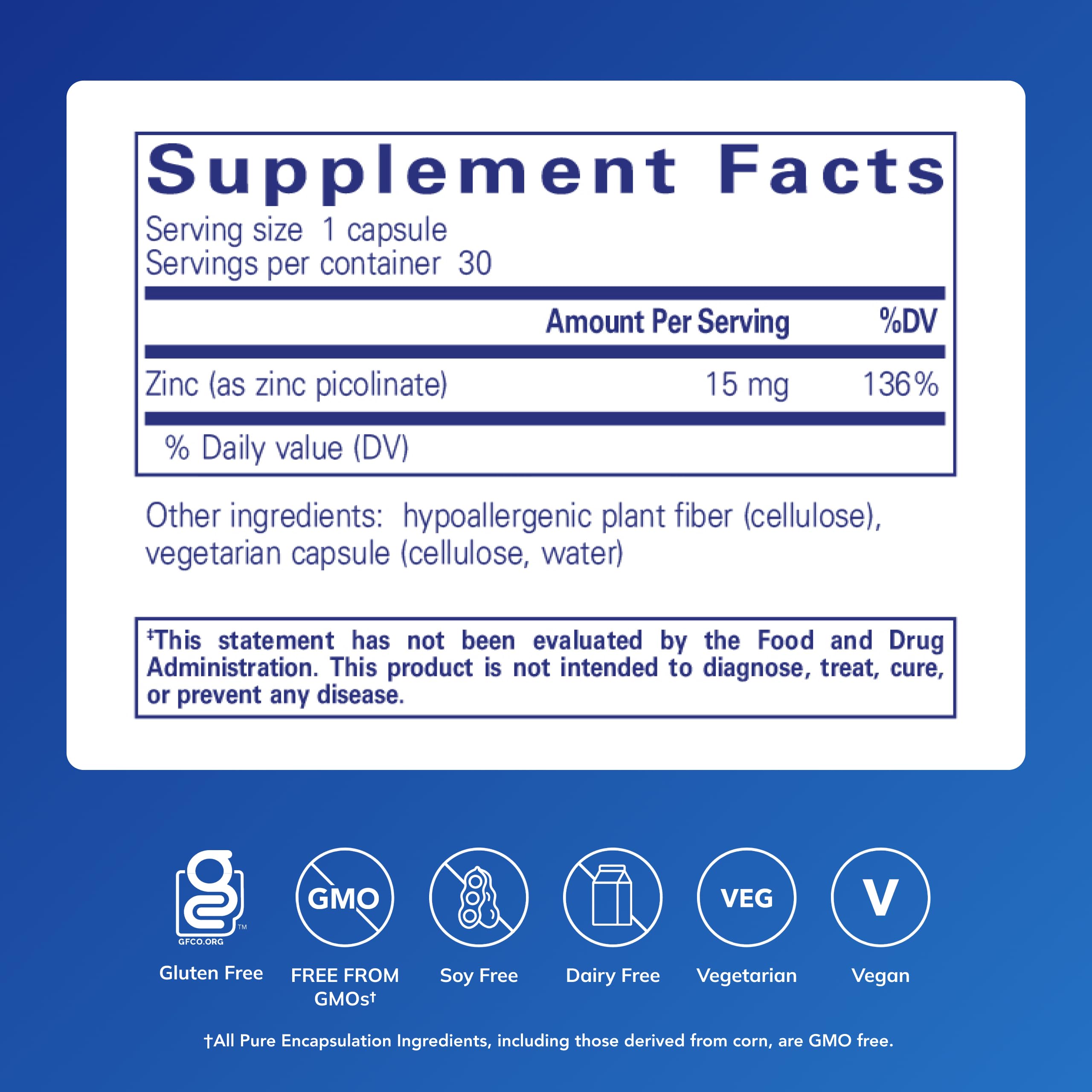 Pure Encapsulations Zinc 15 mg, 30 Capsules | Zinc Picolinate Supplement for Immune System Support, Growth and Development, Supports a Healthy Mind Set*