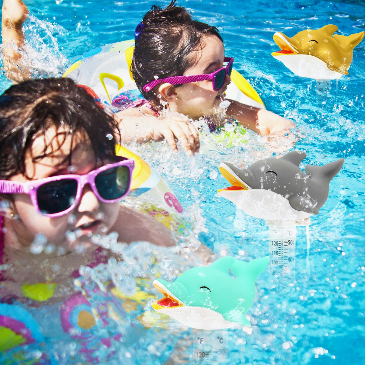 XY-WQ Dolphin Floating Pool Thermometer with String, Easy-Read