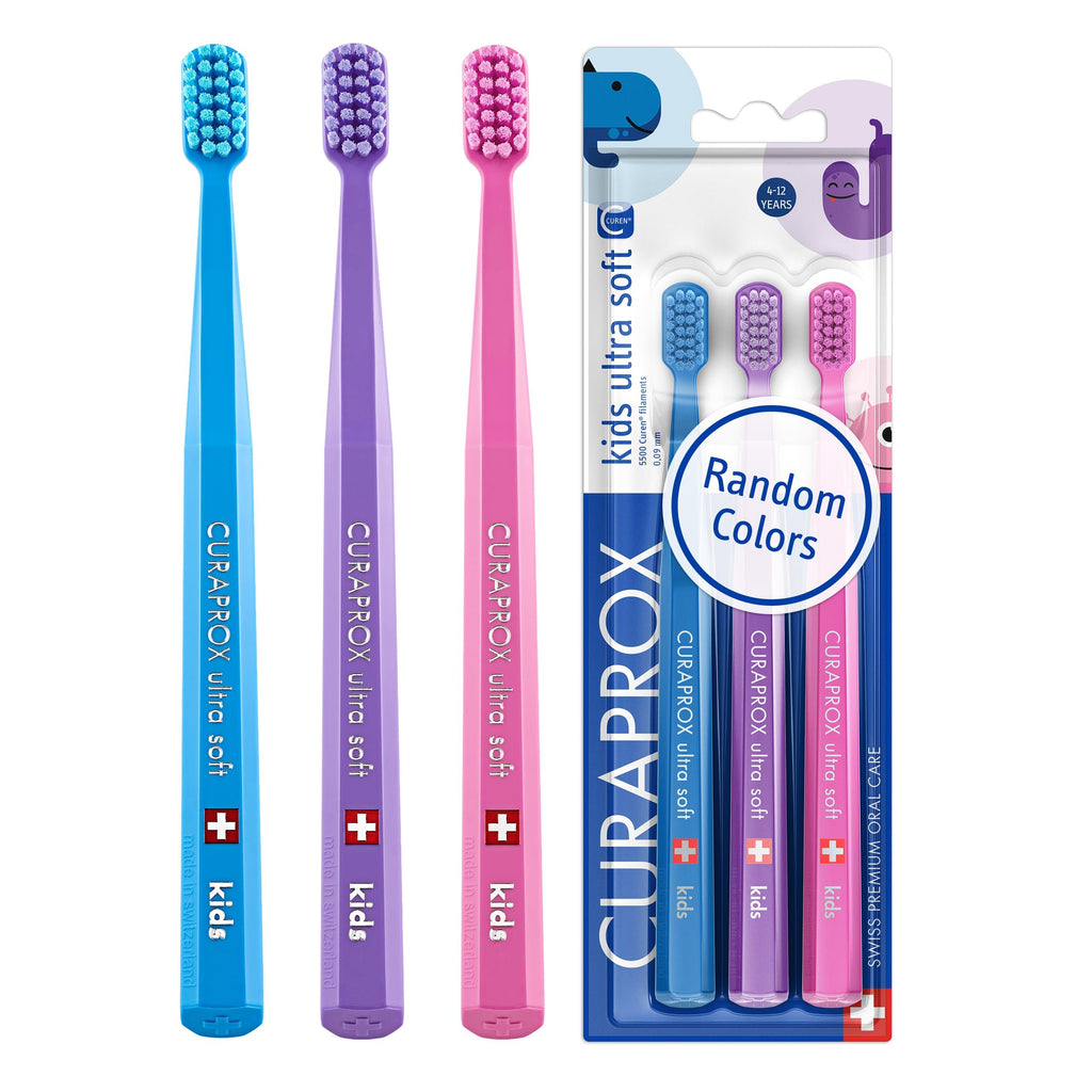 Curaprox Kids Ultra Soft Toothbrush, Random Colors, 3-Pack, Swiss Made