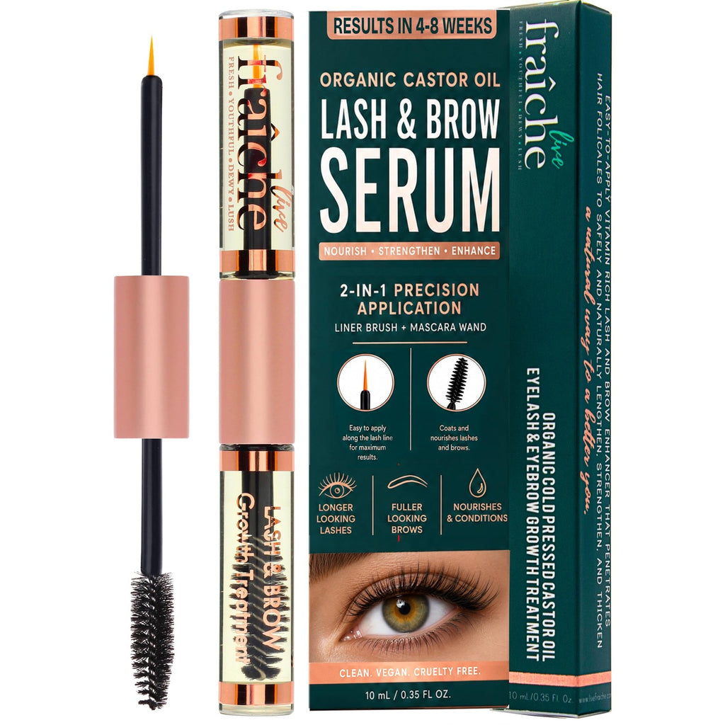 Organic Castor Oil Lash Serum for Eyelash Growth Serum and Eyebrow Growth | Made in USA 100% Pure Hexane Free Cold Pressed Castor Oil Lash Serum & Eyebrow Serum For Fuller Lashes/Brows Dual Applicator