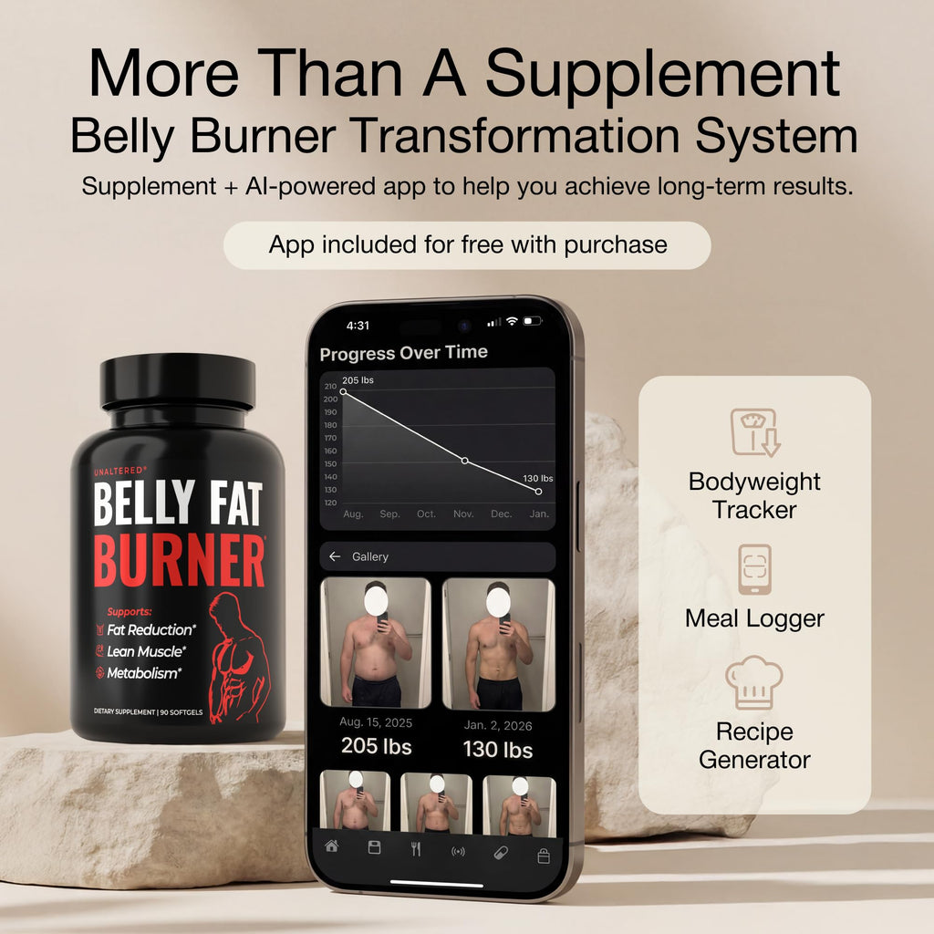 UNALTERED Belly Fat Burner for Men - Natural Weight Loss Pills to Support Reduced Body Fat, Preservation of Lean Muscle Mass, and a Healthy Metabolism - CLA Dietary Supplement - 90 Softgel Capsules