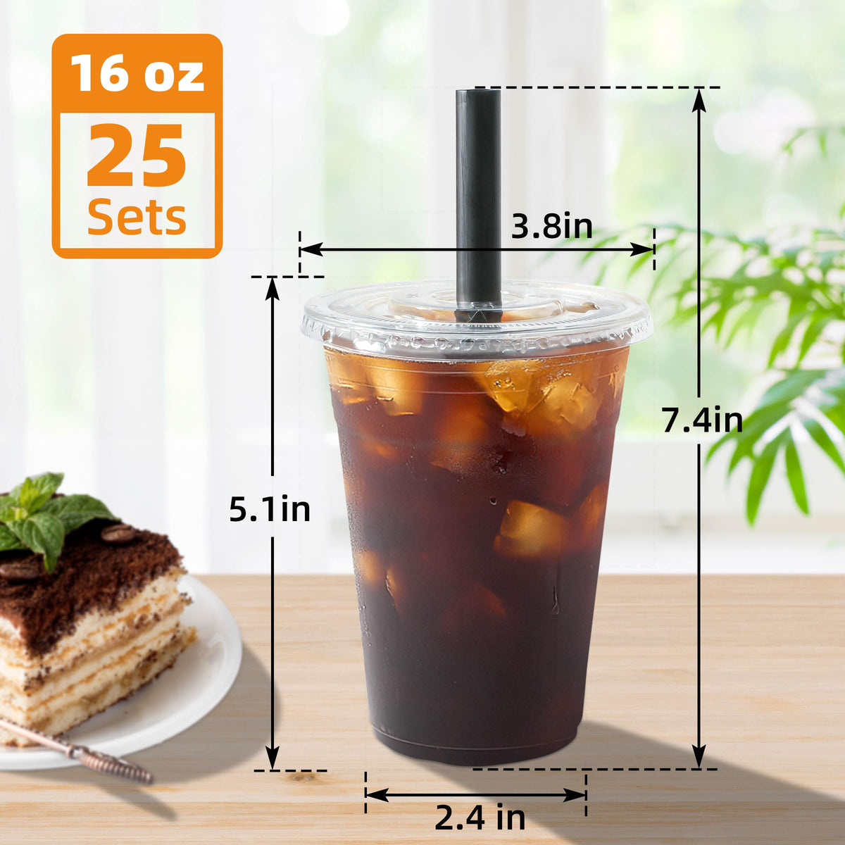 lucdnc 16oz Disposable Clear Plastic Cups with Lids & Straws